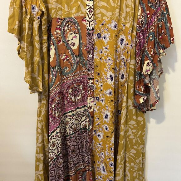 Boho Patchwork Midi Dress Womens 2XL Floral Paisley Handkerchief Hem Flowy Summe - Picture 4 of 14